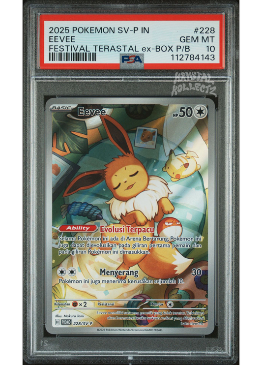 Eevee Indonesian Pokemon card promo 228/SV-P Terastal Festival ex PSA 10 KrystalKollectz Indonesia version 2025