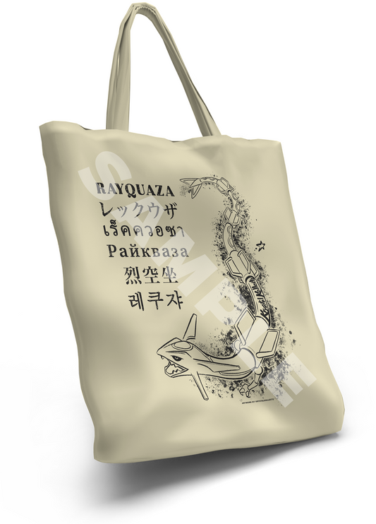 KrystalKollectz Merch Tote Bag Rayquaza Multi-Language Shopping Side Bag PNG Image 2024 Travel Thai Indonesian Russian Chinese Korean