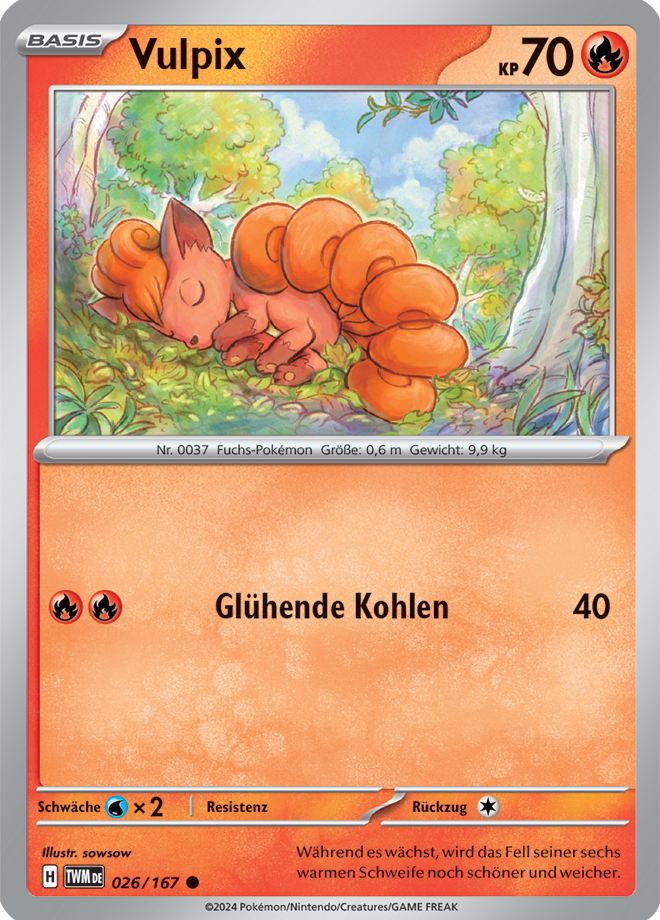 Vulpix Reverse Holo Twilight Masquerade Pokemon Card 026/167 German KrystalKollectz sowsow illustrator German Pokemon cards Germany