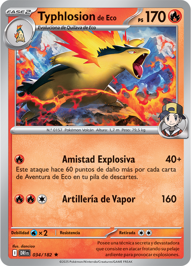 Ethan's Typhlosion Holo Destined Rivals Pokemon Card Portuguese KrystalKollectz web shop 034/182 DRI es 2025