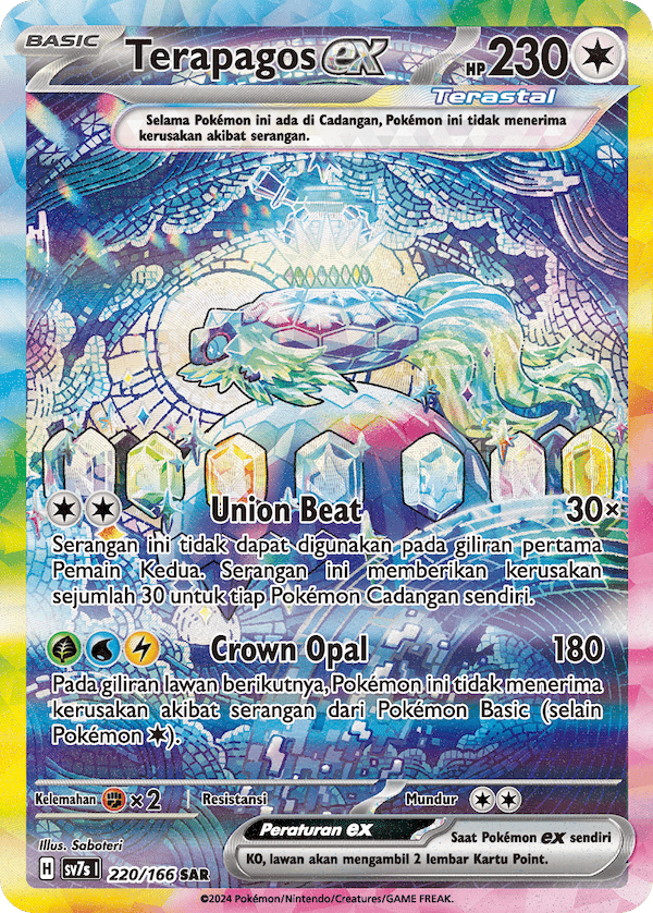 Terapagos ex SAR 220/166 Indonesian Pokemon Card KrystalKollectz 2024