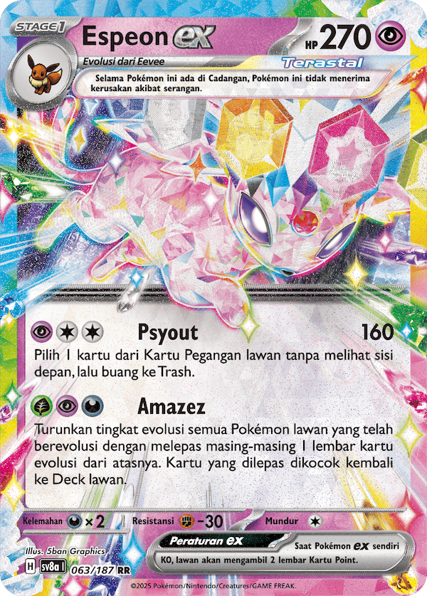 Stellar Espeon ex Indonesian 063/187 RR Pokemon Indonesia KrystalKollectz 5ban Graphics IDN Terastal Festival ex