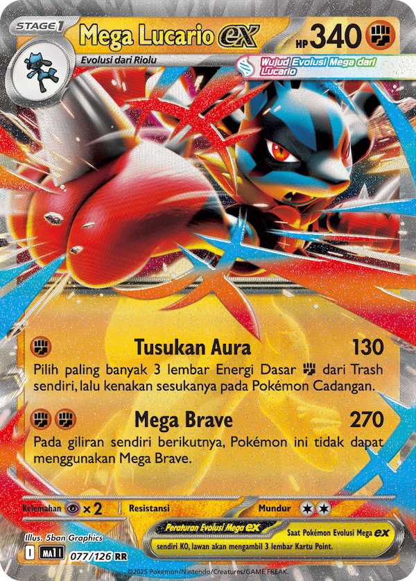 Indonesian Mega Lucario ex 077/126 RR 5ban Graphics Mega Evolution Pokemon card Indonesia KrystalKollectz 2025 mA1I