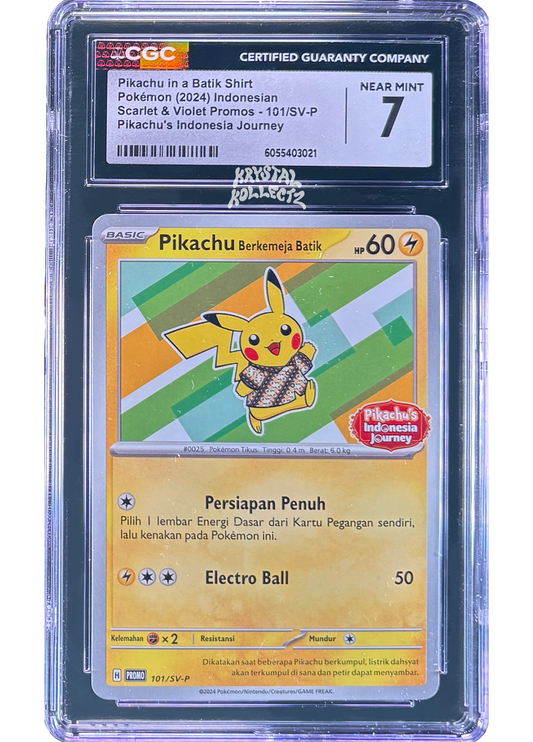 Pikachu In a Batik Shirt Indonesian promo card 2024 CGC KrystalKollectz 7 grade slab 