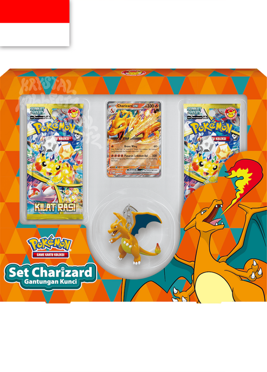 Charizard Set Charizard Gantungan Kunci Indonesia Pokemon Exclusive Box Kilat Rasi Surging Sparks Indonesian Collection Box 2024 Game Kartu KrystalKollectz Scarlet & Violet  