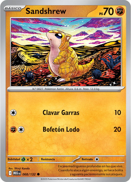 Sandshrew Reverse Holo - Mega Evolution / Megaevolución Pokemon Card 068/132 - Spanish