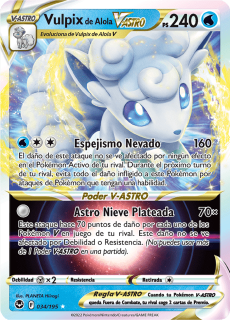 Alolan Vulpix VSTAR R Silver Tempest Pokemon Card 034/195 Spanish KrystalKollectz 2022