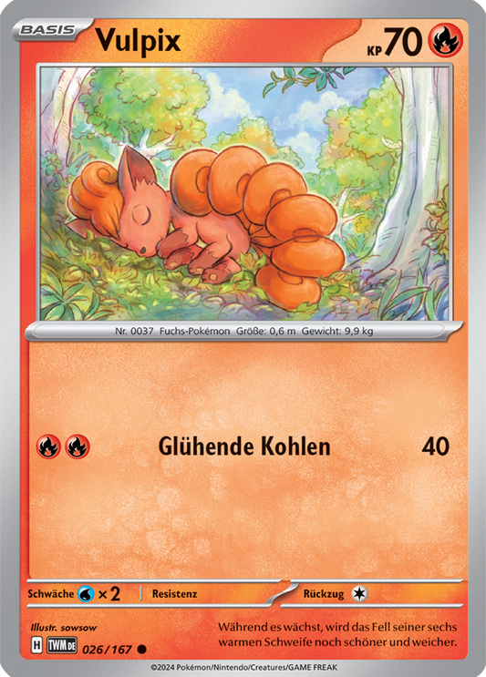 Vulpix Reverse Holo Twilight Masquerade Pokemon Card 026/167 German KrystalKollectz sowsow illustrator German Pokemon cards Germany 