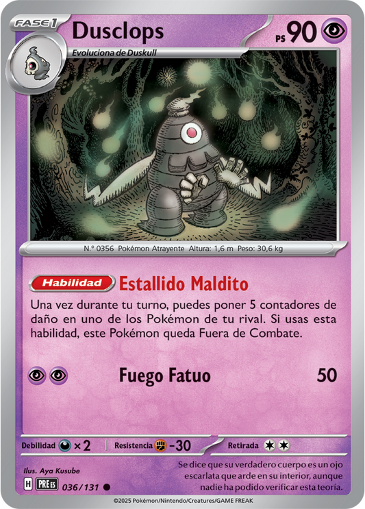 Dusclops C Prismatic Evolutions Pokemon Card PREes 036/131 Spanish Aya Kusube 