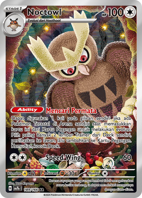 Noctowl Indonesian Pokemon Card 2024 KrystalKollectz 189/166 