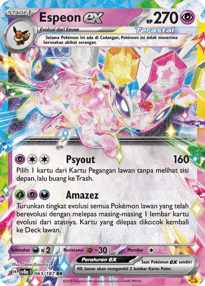 Stellar Espeon ex Indonesian 063/187 RR Pokemon Indonesia KrystalKollectz 5ban Graphics IDN Terastal Festival ex 