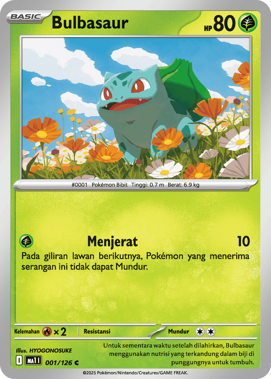 Bulbasaur Indonesian Pokemon card mega evolution Mega Evolusi 001/126 C 2025 KrystalKollectz HYOGONOSUKE Indonesia 