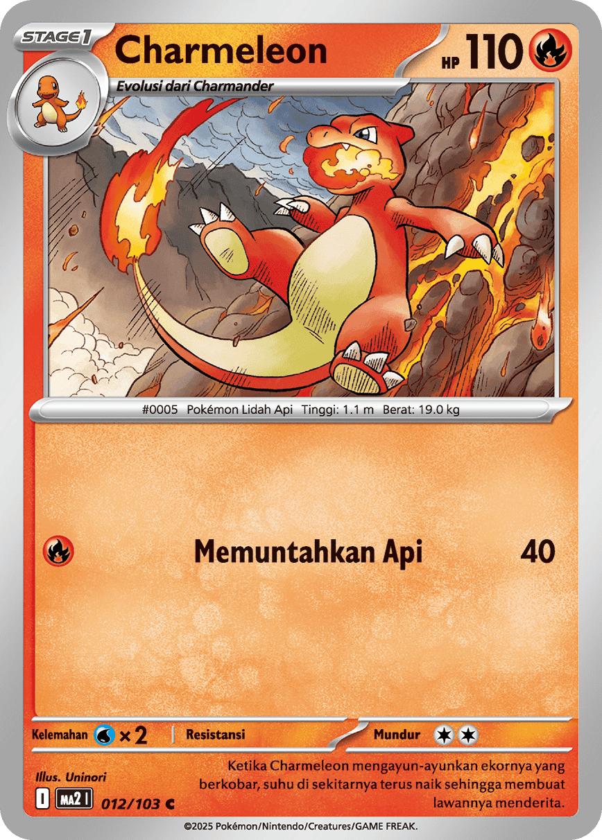 Charmeleon C Pokemon Card 012/103 Blue Flame MA2 I Indonesian KrystalKollectz Phantasmal Flames Uninori