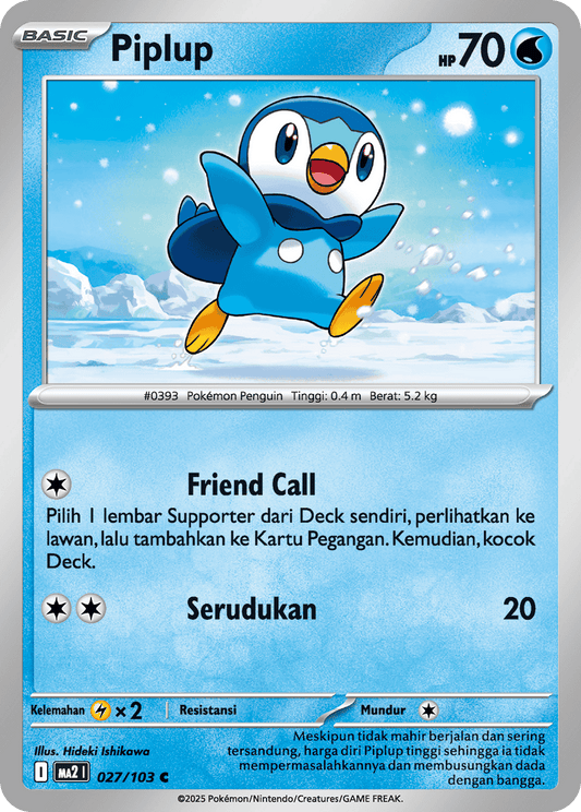 Piplup C Pokemon Card 027/103 Blue Flame MA2 I Indonesian KrystalKollectz Phantasmal Flames Common 