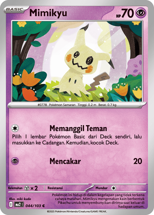 Mimikyu C Pokemon Card 044/103 Blue Flame MA2 I Indonesian KrystalKollectz 2025 miki kudo 