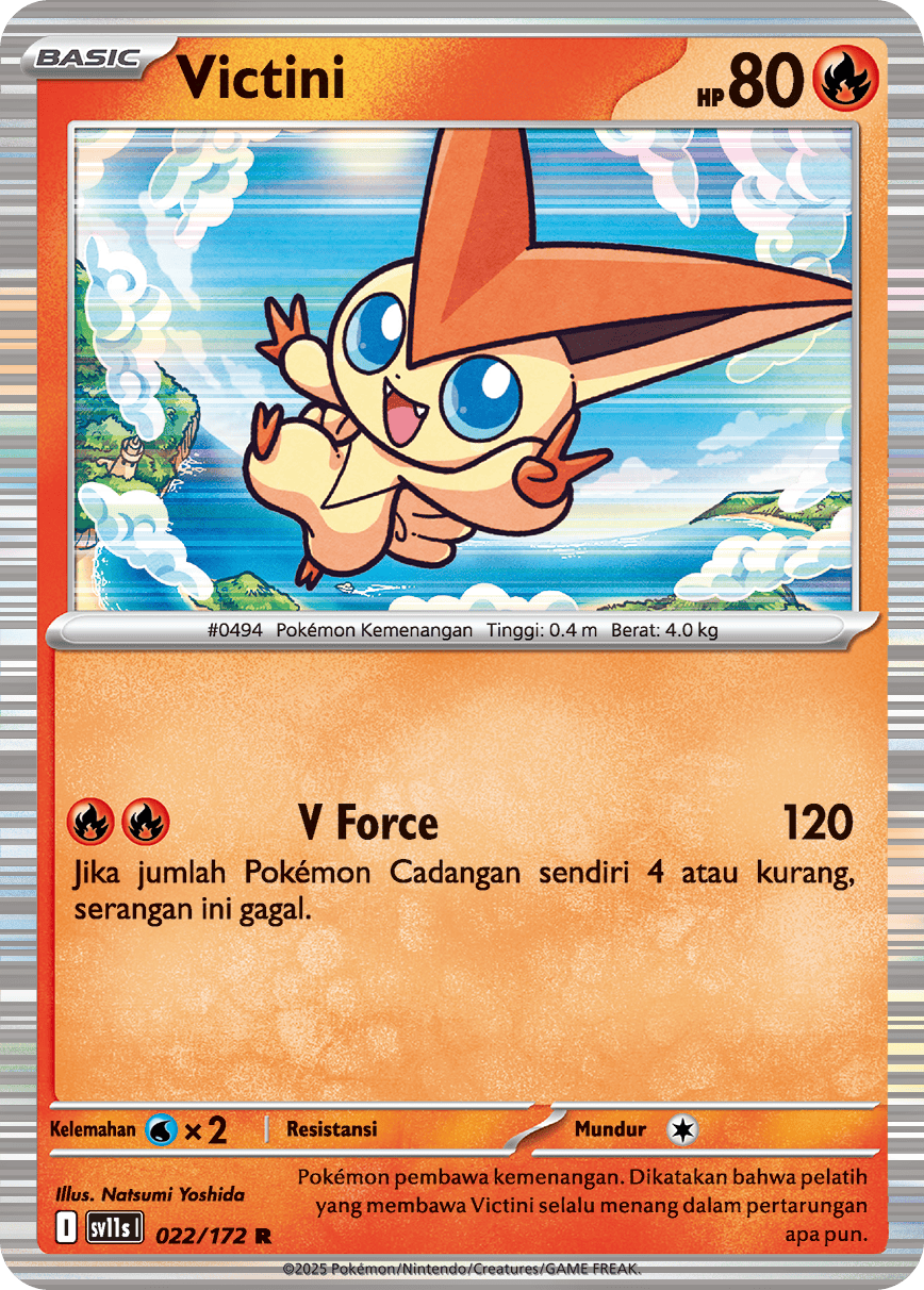 Victini Holo R Black Bolt & White Flare Pokemon Card 022/172 Indonesian 2025 sv11s I KrystalKollectz.com KrystalKollectz Natsumi Yoshida SV11S I