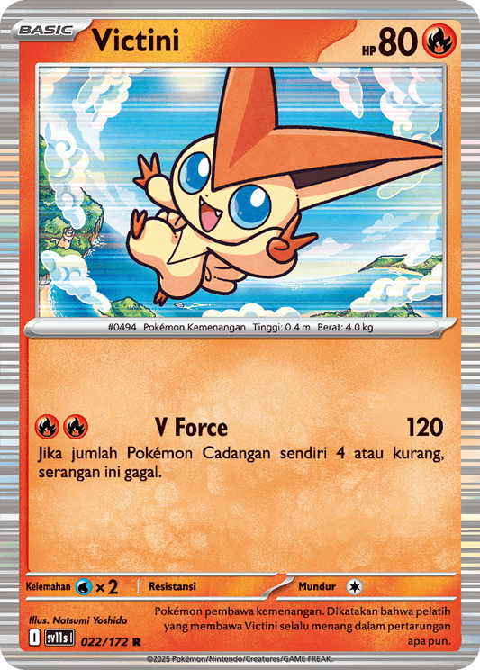 Victini Holo R Black Bolt & White Flare Pokemon Card 022/172 Indonesian 2025 sv11s I KrystalKollectz.com KrystalKollectz Natsumi Yoshida SV11S I